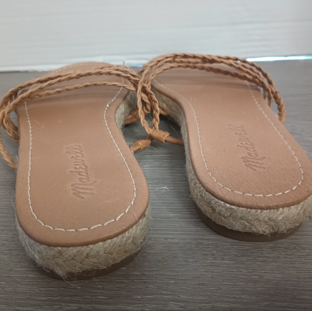 Madewell The Kathryn Espadrille Sandals 7.5 Flat Slide Tan Braided Leather Strap - Picture 8 of 9